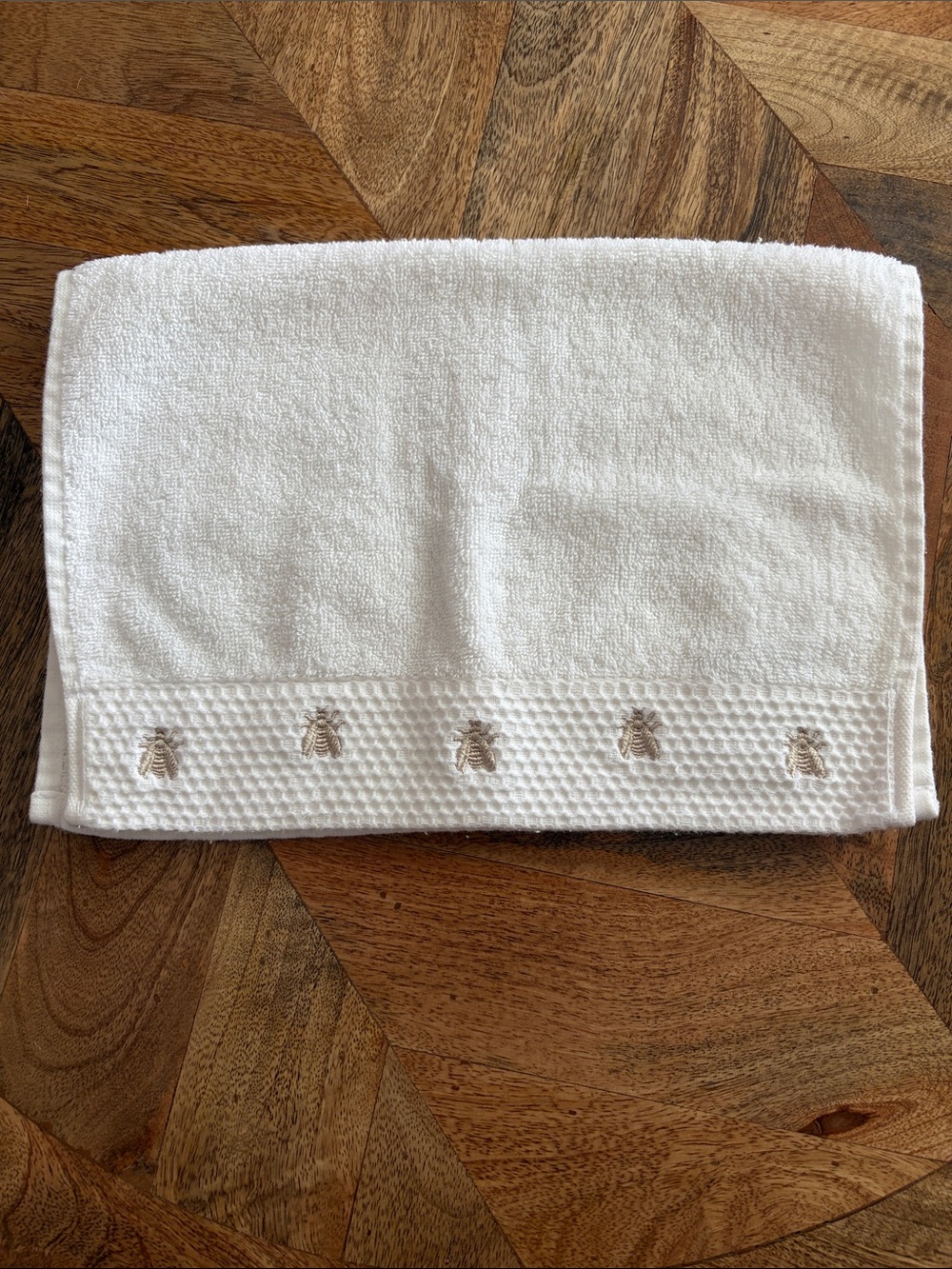 White Embroidered Bee Hand Towel